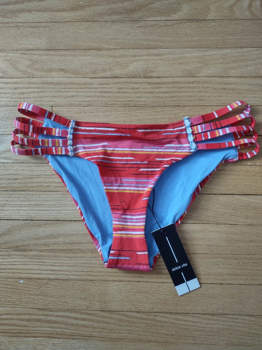 Dolce Vita Cheeky Striped Bikini Bottoms in Red and Light Blue Size Small